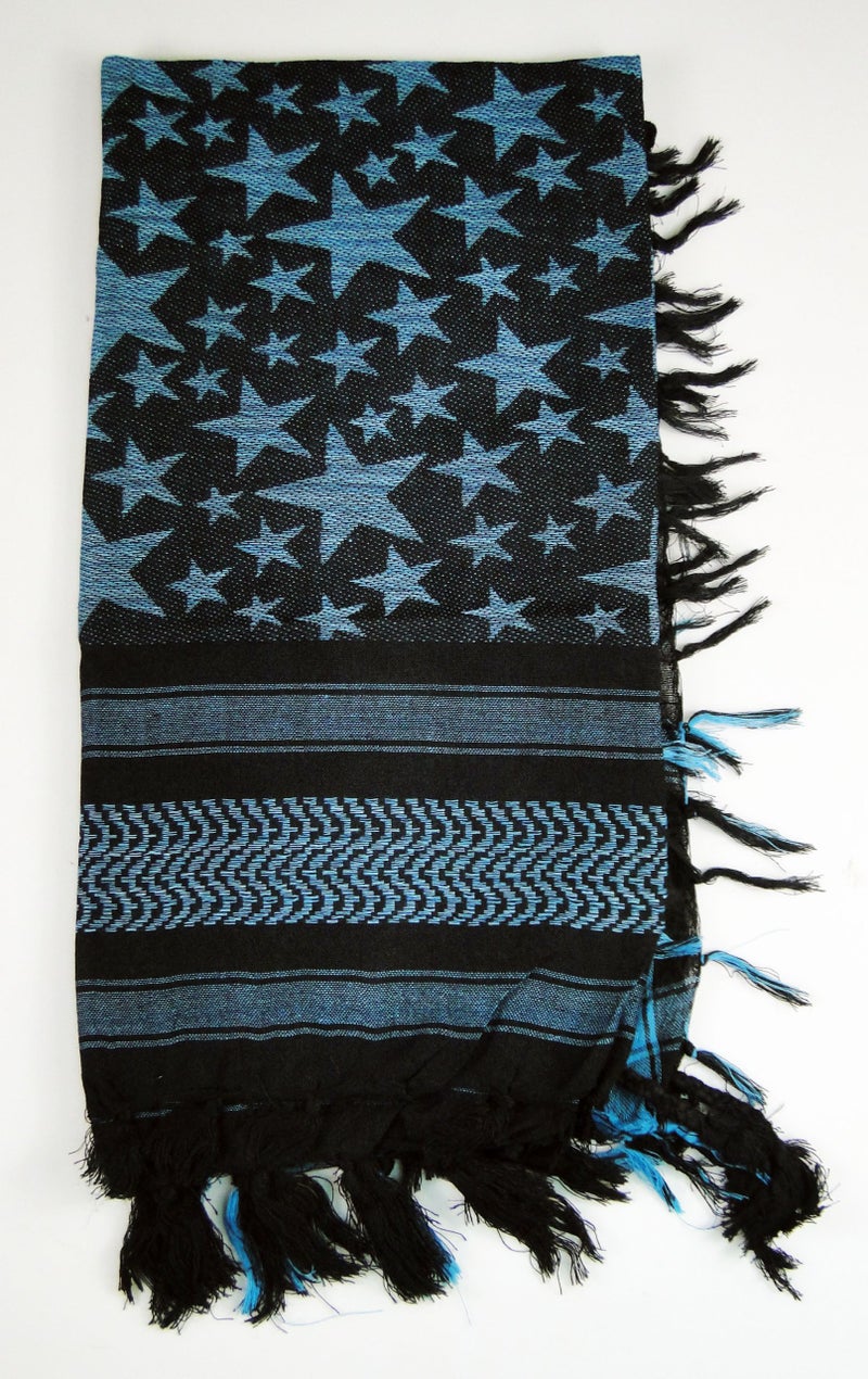 Tapp Collections Premium Star Pattern Shemagh Head Neck Scarf - Turquoise Blue/Black - Image 2